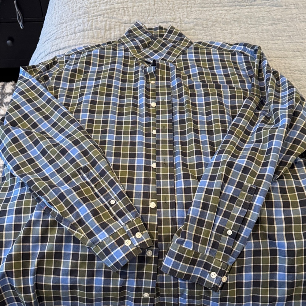 Lands End Men's Blue and Green Plaid Long Sleeve Shirt XXL (Never Worn)